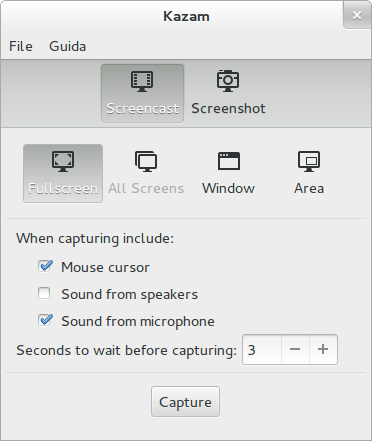 Screenshot di Kazam per Ubuntu Linux